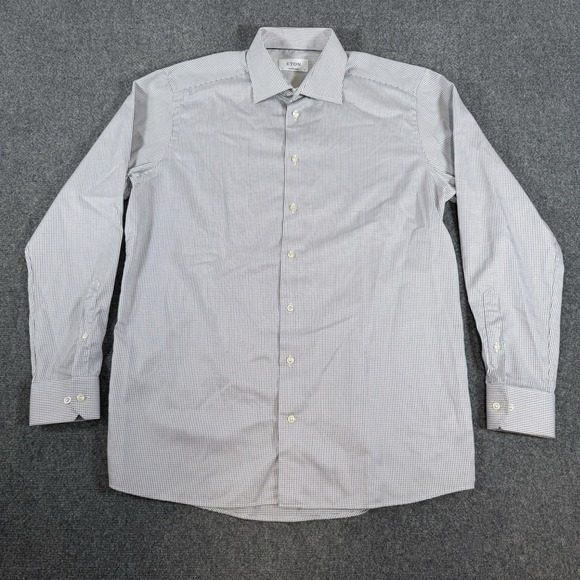 Eton Dress Shirt Men's 43/17 XL White Blue Check Contemporary Fit Long Sleeve - Picture 2 of 10